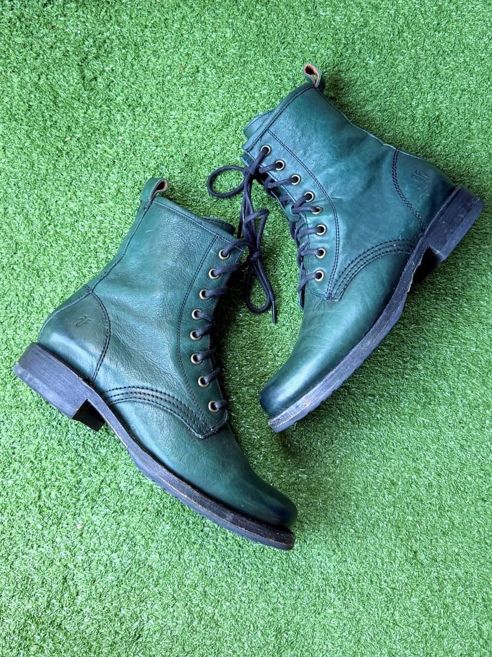 Frye Veronica Combat Distinctive Green Leather Women’s Boots - Picture 8 of 11
